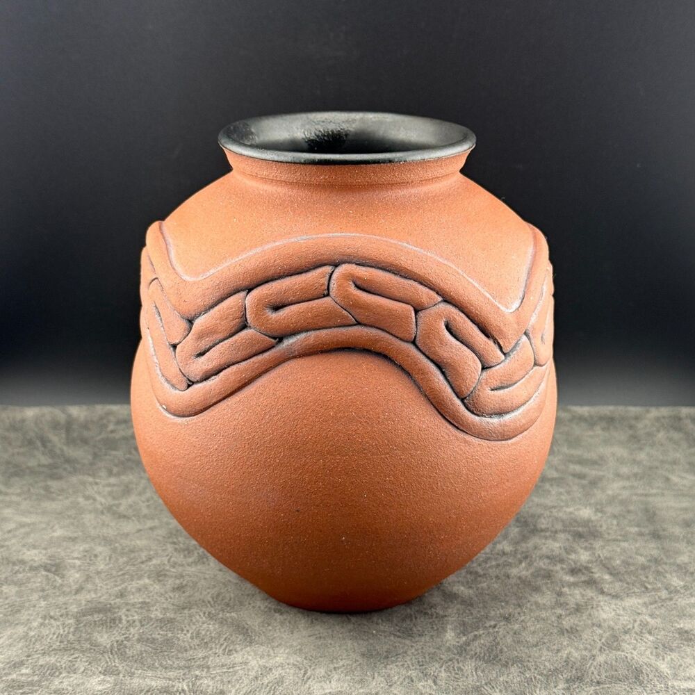 Vintage D. Winchell Handmade Pottery Ceramic Vase Southwestern Style Terracotta